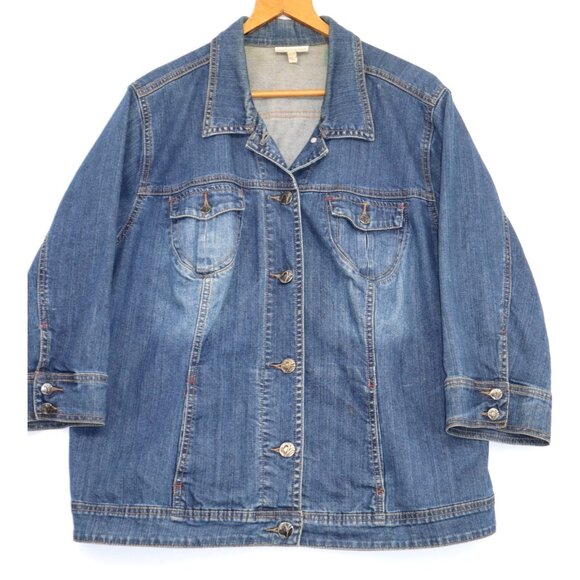 Vintage Y2K Fashion Bug Womens Denim Jacket 22W Blue Button-Up Preppy - Picture 1 of 10